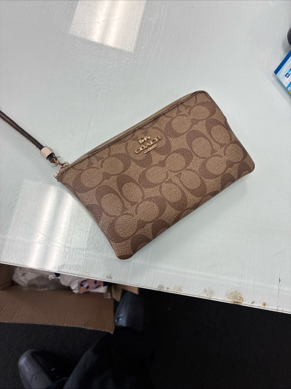 Coach C8674 Women's Wristlet, Small - Beige Pre Owned Used Mini Wallet